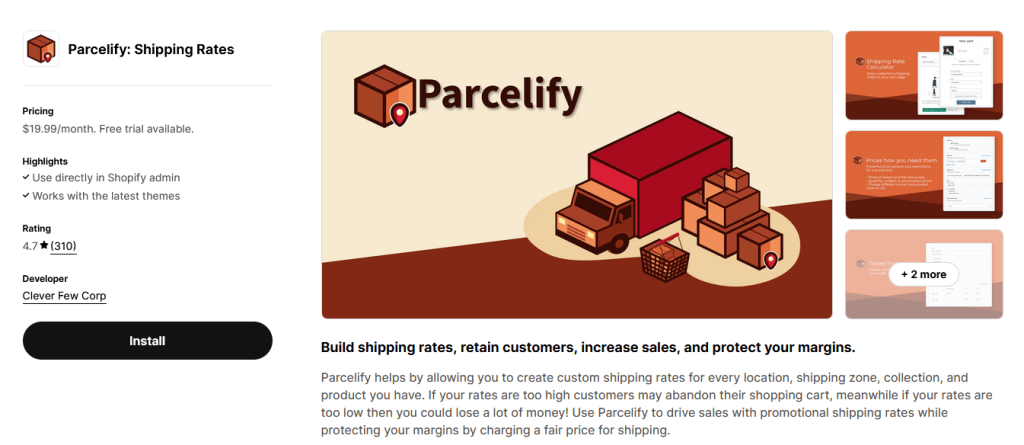 Parcelify Shopify app