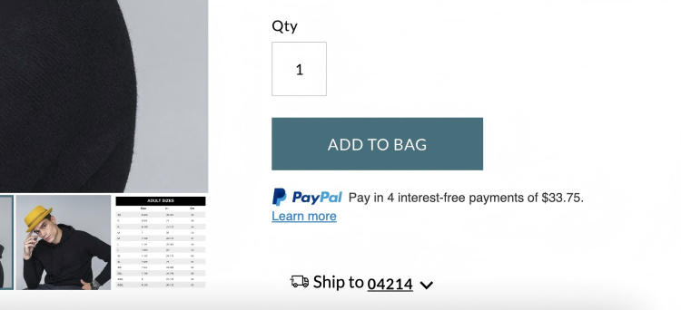 A product page displays a payment plan option next to CTA.