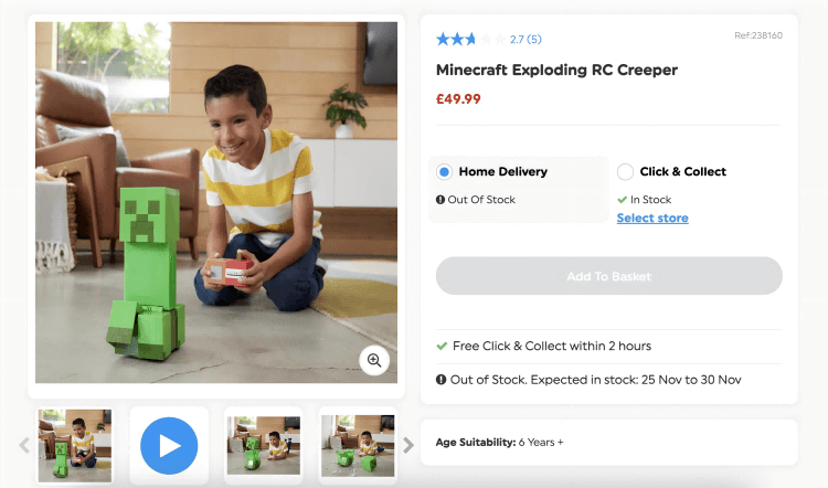 A product page showcases multiple photos and a video of the product.